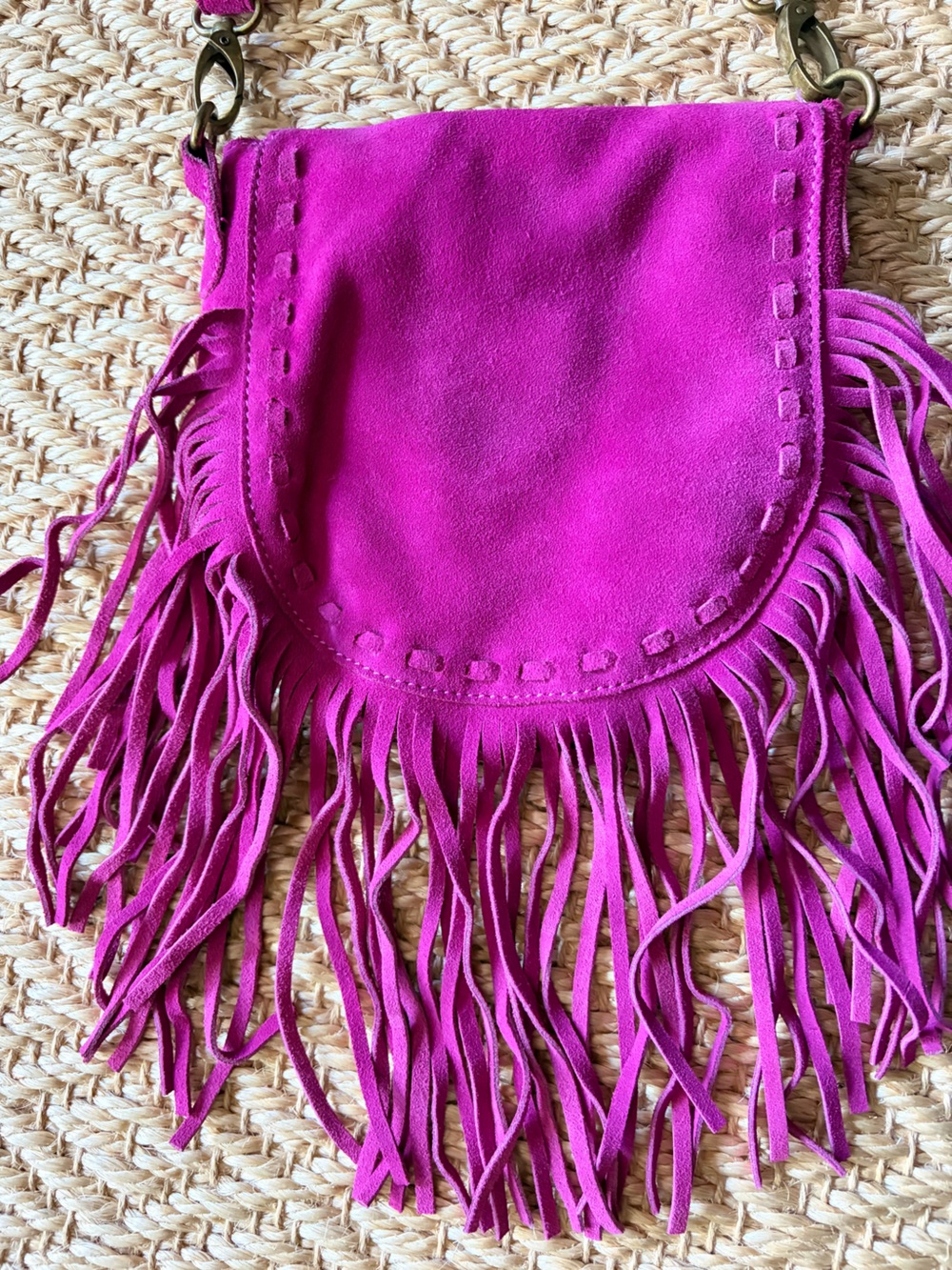 Fuchsia Suede Fringe Crossbody Bag - Women's Accessory